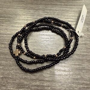 New With Tags…Boutique 5 Piece Black & Gold Seed Beed Cross Charm Bracelet Set